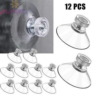 【COLORFUL】12pcs 32mm Glass Sucker Wall Hanger Pads Clear Screw Hooks Suction Cup Holder