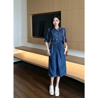 RA5Q PRA * A 2023 spring and summer new red label decorative light denim dress fashionable waist drawstring lace-up waist display