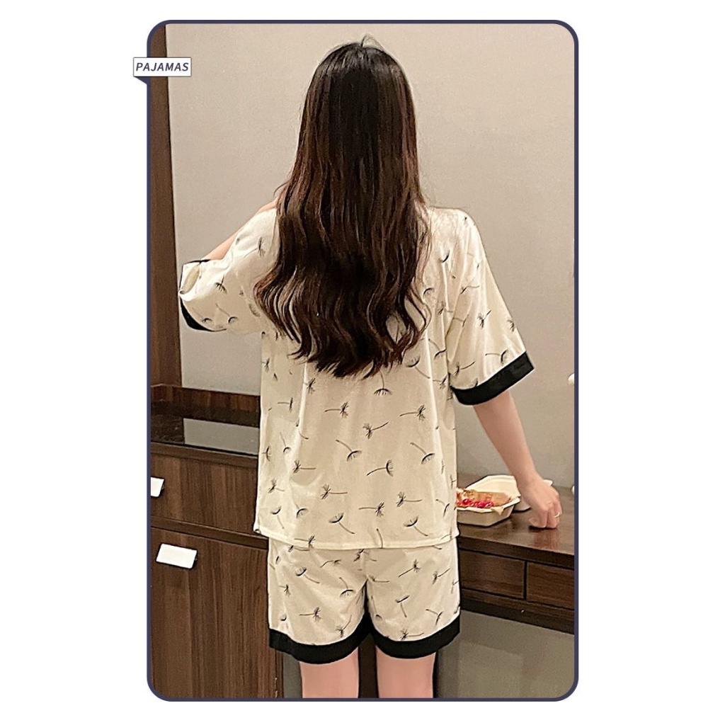 2000 SBT ชุดนอนไหมผสมผ้าคอตตอนเนื้อผ้าบาง แขนสั้นขาสั้น ลวดลายน่ารักๆ เซตชุดนอนเสื้อ+กางเกง พร้อมส่ง