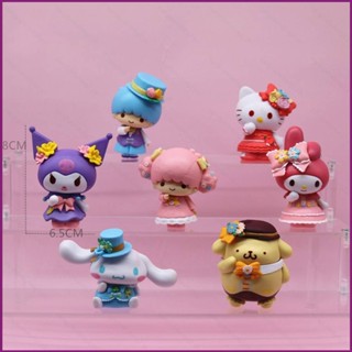 โมเดลฟิกเกอร์ Sanrio Flower Series Kuromi Melody Kitty Cinnamoroll Purin Twins ของเล่นสําหรับเด็ก จํานวน 6 ชิ้น