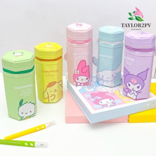 Taylor2pv กระเป๋าดินสอ หนัง PU ทรงหกเหลี่ยม ลายการ์ตูนอนิเมะ Cinnamoroll Pochacco My Melody น่ารัก เหมาะกับของขวัญ สําหรับนักเรียน