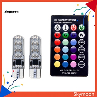 Skym* หลอดไฟ LED T10 W5W 5050 6SMD RGB พร้อมรีโมตคอนโทรล สําหรับรถยนต์ 2 ชิ้น