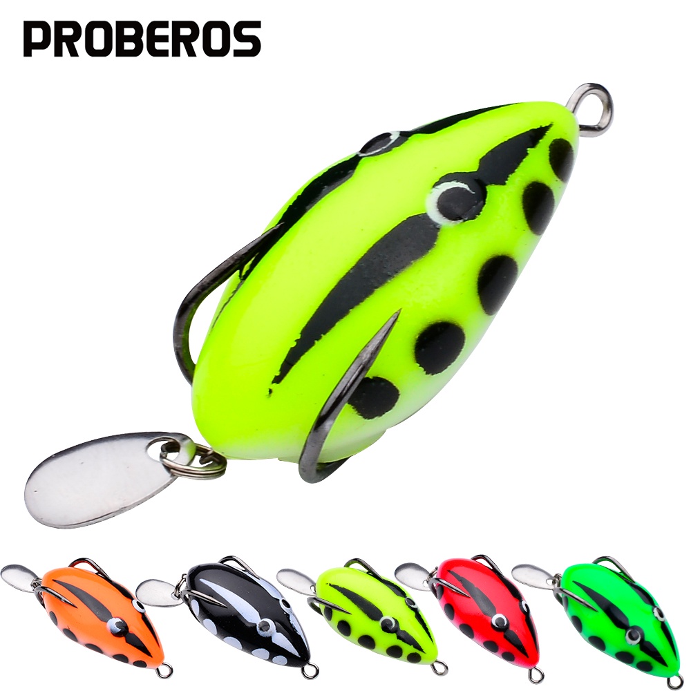 PROBEROS 1 PC Luya ลอยประเภทกบเหยื่ออ่อน 4 ซม.-5g Thunder Frog Double Hook ซิลิโคนประดิษฐ์จำลองล่อปลาสีดำ