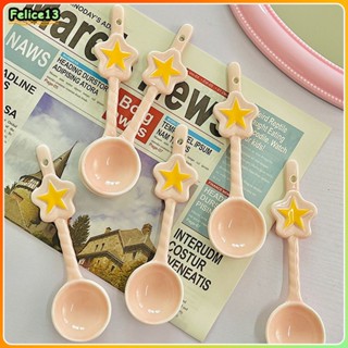 ช้อนเซรามิกรูปดาวสีชมพู Magic Girl Heart Dessert Coffee Spoon -FE