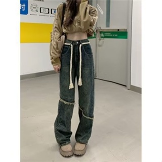 Solenne  กางเกงขายาว กางเกงยีสน์ผู้หญิง ทรงหลวม ๆ ตรง Retro Hip Hop Pants 2023 NEW Style  Korean Style Beautiful High quality ทันสมัย A97L844 36Z230909