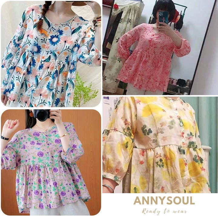เสื้อครอปแขนตุ๊กตาลายดอกไม้