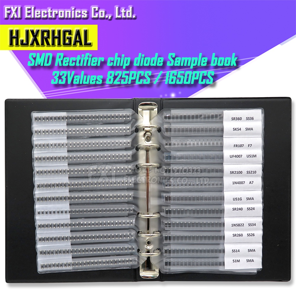 33 ค่า 825PCS 1650PCS SMA Rectifier Diode ตัวอย่างหนังสือ Assortment Kit SF18 1N5824 1N4007 SS220 RS