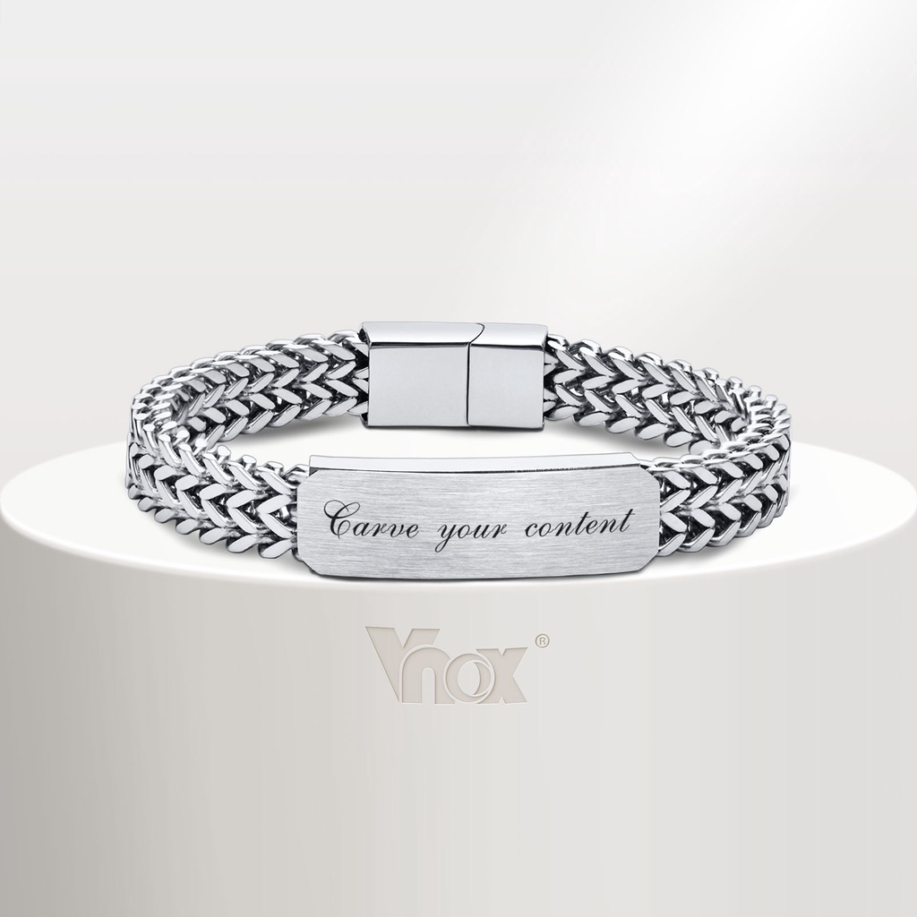Vnox ฟรี สร้อยข้อมือ ที่กําหนดเอง สําหรับผู้ชาย สร้อยข้อมือสเตนเลส สองชั้น Cuban Franco Foxtail โซ่ สร้อยข้อมือผู้ชาย เค