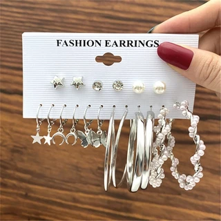 ซื้อ 3 แถม 1 คู่ต่างหูสีเงินต่างหูผีเสื้อชุดสําหรับผู้หญิงสาววินเทจมุกวงกลมเรขาคณิตบิดต่างหูห่วง2022ของขวัญเครื่องประดับอินเทรนด์