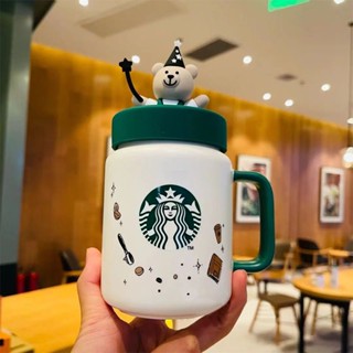 (($Most Popular$) Starbucks Magician Bear 2022 แก้วเซรามิค ลายหมีเมสัน พร้อมฝาปิด ความจุขนาดใหญ่ 345 มล.