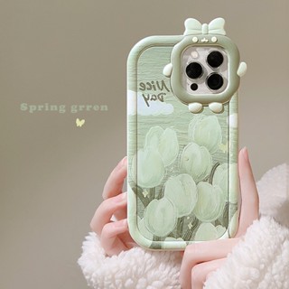 เคสโทรศัพท์มือถือ ลายดอกทิวลิป สีเขียว สําหรับ Iphone 14pro max 12 11 14 13 11 12