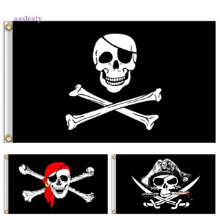 Aasleaty ธงโจรสลัด ผ้าดิบ โพลิเอสเตอร์ ลายหัวกะโหลก Jolly Roger ขนาด 60*90 ซม.