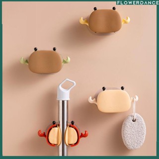 การ์ตูน Mop Hook ร่ม Wall Mount Storage Punch ฟรีไม้กวาดแขวนห้องน้ำห้องน้ำ Rack คลิปพลาสติกห้องครัวกาว Stick Flowerdance