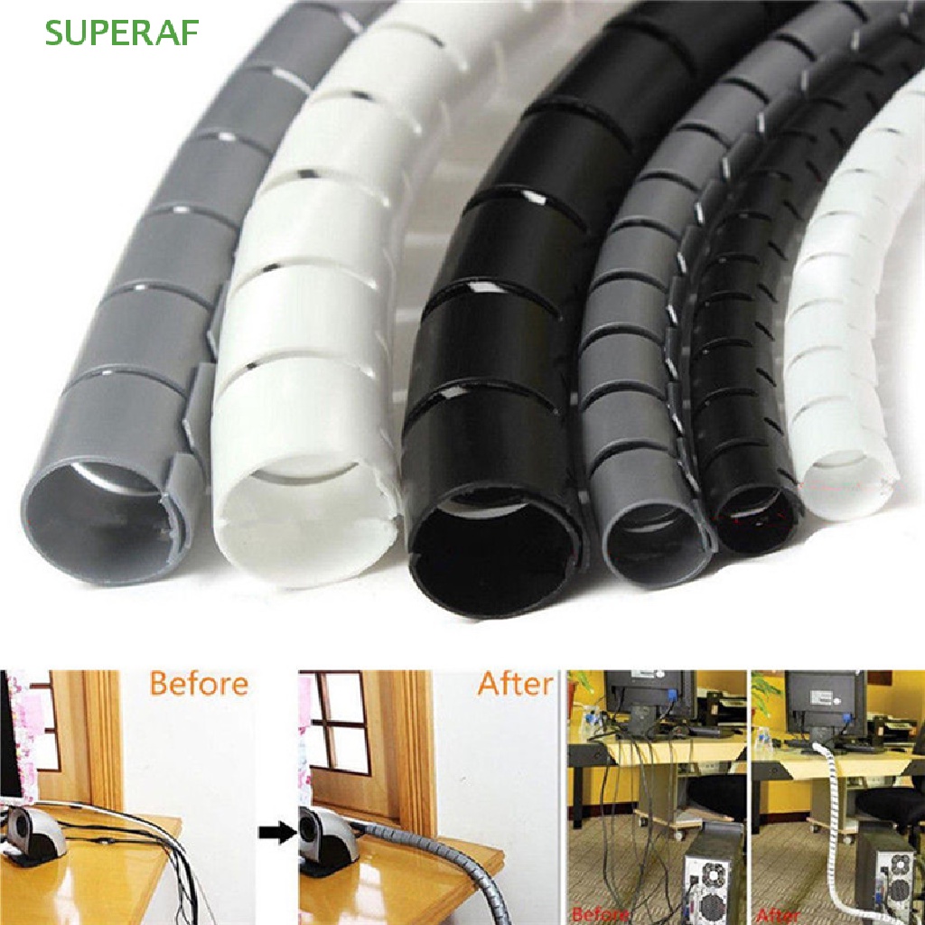 Superaf เกลียวพันสายเคเบิล 10 25 มม. ยาว 1 เมตร ท่อเกลียวจัดเก็บสายไฟ สายไฟ แบบยืดหยุ่น ใช้ซ้ําได้ S