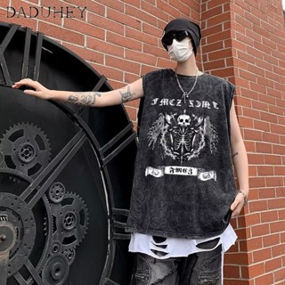 DaDuHey🔥 Mens 2023 Summer New Hong Kong Style Retro Trendy Sleeveless T-shirt Dark Wind Print Popular Simplicity Wild Vest