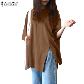 Zanzea เสื้อยืดลําลอง แขนสั้น คอกลม ผ่าข้าง แฟชั่นสตรีท