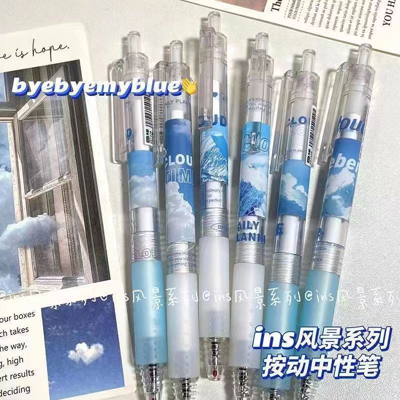 ปากกาเจล 0.5 มม. สีดํา สีฟ้า เครื่องเขียน สําหรับนักเรียน จํานวน 6 ชิ้น