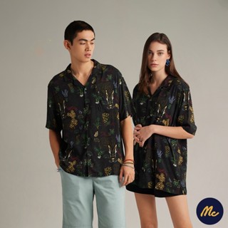 Mc Jeans เสื้อเชิ้ต MC RESORT เสื้อฮาวายแขนสั้น Unisex สีดำ พิมพ์ลาย