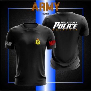 เสื้อยืดผ้าฝ้ายพิมพ์ลายแฟชั่น เสื้อยืด BAJU MILITARY POLICE MICROFIBER ARMY LELAKI PEREMPUAN ROUND NECK BLACK HITAM NAVY