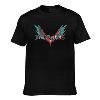 เสื้อยืดแขนสั้นคอกลมเสื้อยืด ผ้าฝ้าย พิมพ์ลายโลโก้ Devil May Cry 5 สําหรับผู้ชายCotton 100%