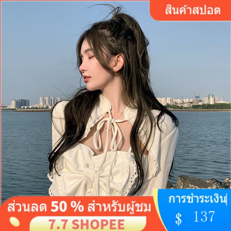 ♡︎ พร้อมส่ง ♡︎ เสื้อน่ารัก ♡︎ 9.9 shopee crop tops พร้อม ส่ง “พร้อมส่ง” 【 พร้อมส่ง 】เสื้อยืดกันแดด ประดับโบว์ เซ็กซี่ สองชิ้น