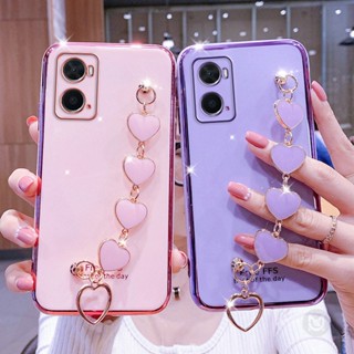 เคสโทรศัพท์มือถือ ซิลิโคนนุ่ม พร้อมสายคล้องข้อมือ จี้หัวใจ หรูหรา สําหรับ OPPO A17 A16 A16S A15 A15S A16K A16E A54 A74 A94 A95 A76 A96 A57