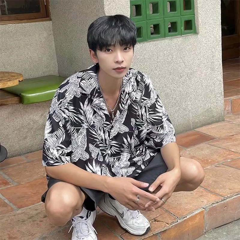 EHeach เสื้อเชิ้ตฮาวายลายดอกไม้แขนสั้นผู้ชาย thumbnail 6