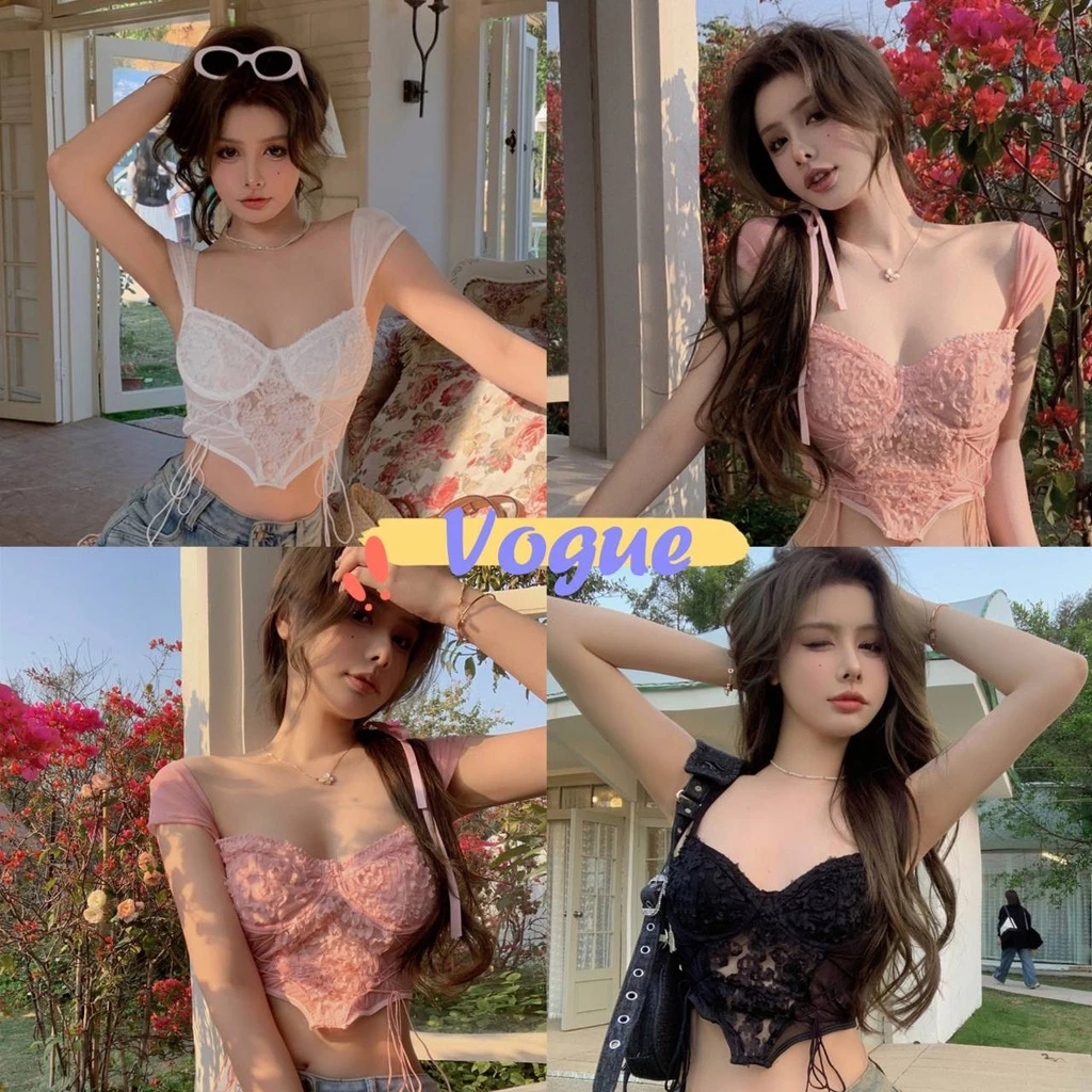 Vogue🌟พร้อมส่ง🌟 เสื้อสายเดี่ยวฟองน้ำ ผ้านุ่มนิ่ม ใส่สบายแอบเซ็กซี่เบาๆ (FY1880) -H