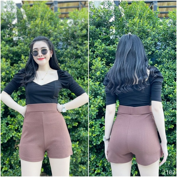 เสื้อผ้าพร้อมส่ง(ฟรีไซต์) กางเกงเอวเรียบขาสั้น ทรงนี้ไซส์ใหญ่ใส่ได้ ผ้าวูลเวฟ (K2182)