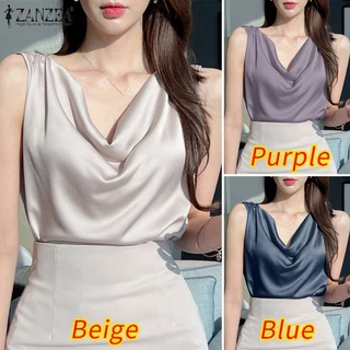 Zanzea เสื้อท็อปส์ลําลอง ผ้าซาติน แขนกุด สง่างาม สําหรับผู้หญิง
