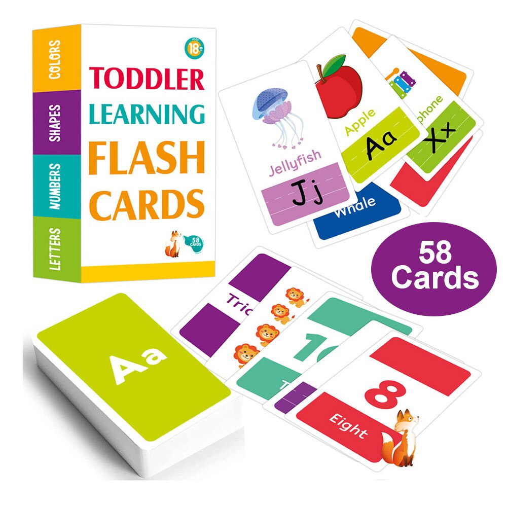 58Pcs/Set Learning Cards ABC Alphabet Letter Number Shape Color Early Education Toys English Flashcards for Kids Gifts