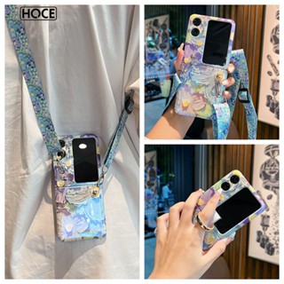 Hoce เคสโทรศัพท์มือถือ แบบแข็ง ฝาพับ ลายภาพวาดสีน้ํามัน พร้อมสายคล้อง สําหรับ OPPO Find N2