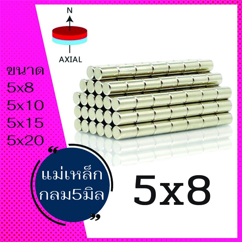 1ชิ้น แม่เหล็กแรงสูง ขนาด 5x8มิล 5x10มิล 5x15มิล หรือ 5x20มิล แม่เหล็กแรงสูงกลมแบน แรงดูดสูง แม่เหล็กนีโอไดเมียม