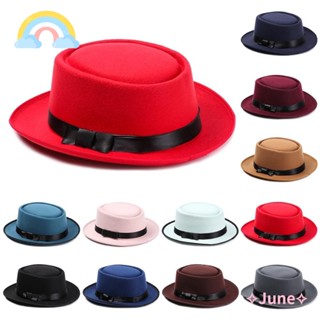 JUNE Winter Autumn Jazz Cap Women Men Cowboy Hat Fedora Hat Stage Performance Flat Top New Fashion Woolen Dress Dance Party Vintage Panama/Multicolor