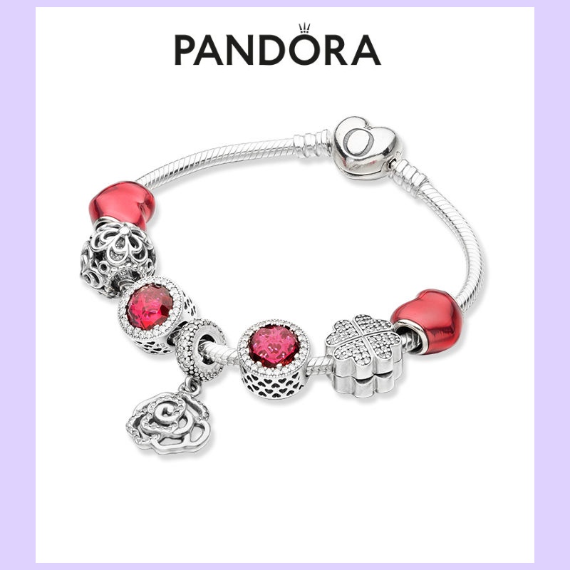 Pandora ของแท้ PANDORA Rose Love Series สร้อยข้อมือโคลเวอร์สี่ใบหวาน