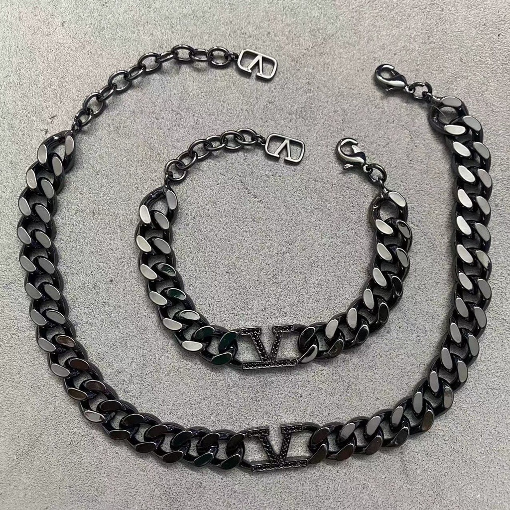 VLTN สร้อยคอ/สร้อยข้อมือหรูหรา/เหล็กทองสีดําเหล็กไทเทเนียม/ 04288