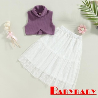 Babybaby- เด็กสาว แขนกุด คอเต่า + ชุดกระโปรง ลายจุด Tulle