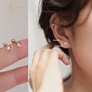 Roselife ต่างหูสตั๊ด ทอง 14K ประดับเพทาย คริสตัล ทรงกลม ขนาดเล็ก 3 4 5 มม. เครื่องประดับ สําหรับผู้หญิง