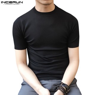 Incerun เสื้อยืด คอกลม แขนสั้น สีพื้น สําหรับผู้ชาย