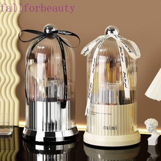 Fallforbeauty ที่วางแปรงแต่งหน้า แบบพกพา 360° กล่องพลาสติก หมุนได้ พร้อมฝาปิด สําหรับเก็บดินสอเขียนคิ้ว ลิปสติก ปากกา