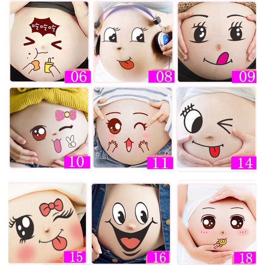 การ์ตูนน่ารักแสดงออกตั้งครรภ์ใบหน้าท้องสติ๊กเกอร์ภาพ พี เชือก ใช่