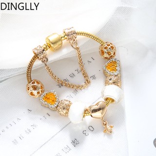 Dinglly สีทอง ผึ้ง รังผึ้ง และหัวใจ สร้อยข้อมือ เสน่ห์ สําหรับผู้หญิง Diy โคเฮอร์ ลูกปัด เสน่ห์ สร้อยข้อมือ