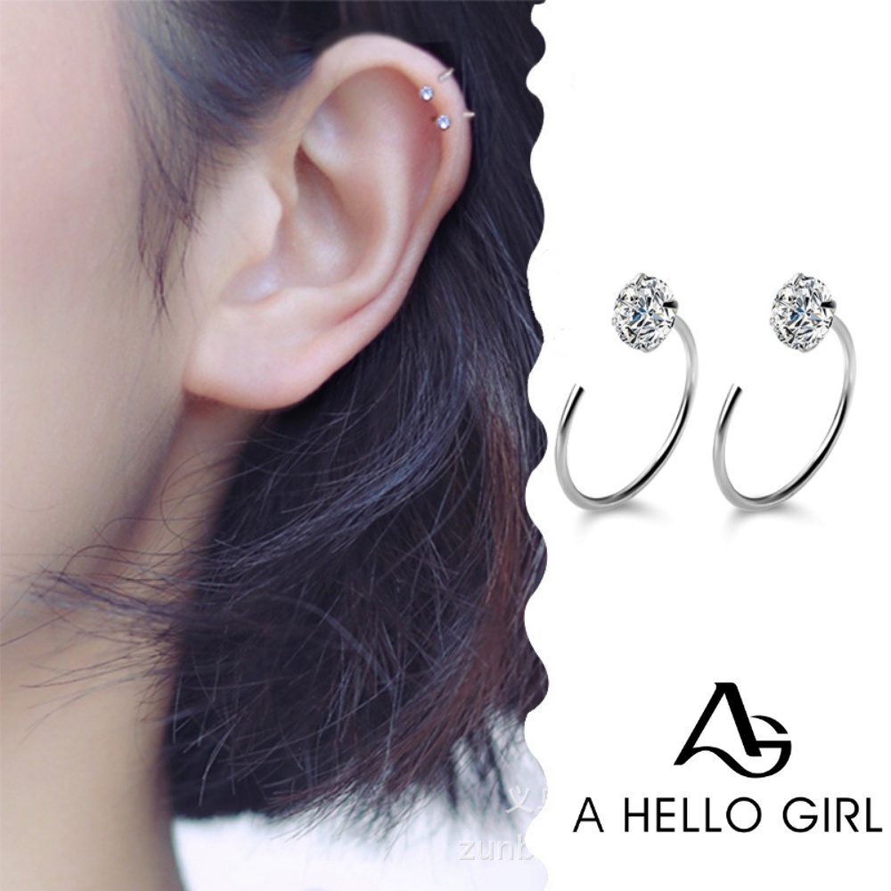 A HELLO GIRL ต่างหูสตั๊ด ประดับเพทาย สี่กรงเล็บ สําหรับผู้หญิง