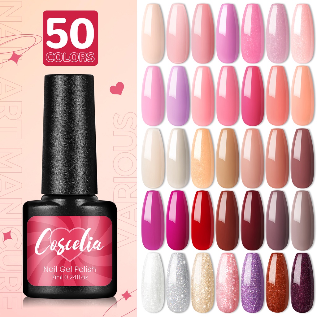 Coscelia ชุดยาทาเล็บเจล UV LED กึ่งถาวร 50 สี