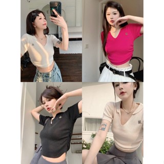 CF0611 เสื้อไหมพรมแขนสั้น เสื้อแขนสั้นคอวี (31016)