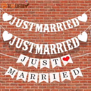 ป้ายแบนเนอร์กระดาษ ลายตัวอักษรภาษาอังกฤษ Just Married สไตล์โรแมนติก สําหรับแขวนตกแต่งพื้นหลัง ถ่ายภาพ งานแต่งงาน งานหมั้น