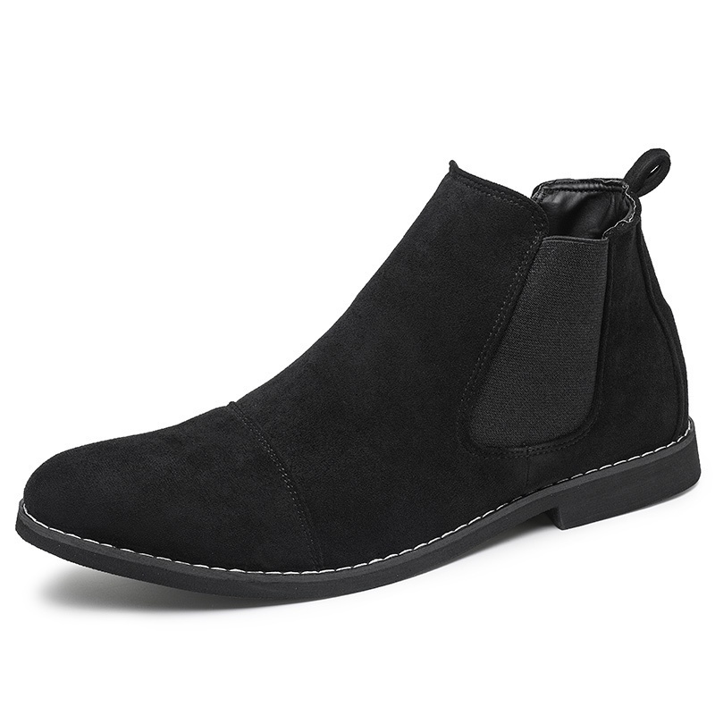 ✌ราคาส่ง ✐┅✚Size 39-46 Men's Fashion Pointed Toe Chelsea Boots Formal Slip On High Tops Shoes Black