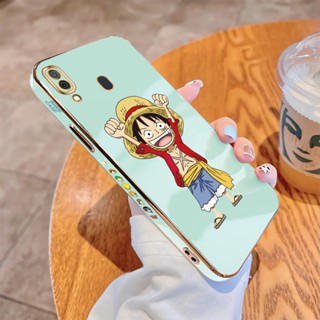 เคสโทรศัพท์มือถือ แบบนิ่ม ลายการ์ตูนลูฟี่ ขอบสี่เหลี่ยม หรูหรา สําหรับ Samsung Galaxy A10 A20 A30 A50 A10S A20S A30S A50S A7 2018