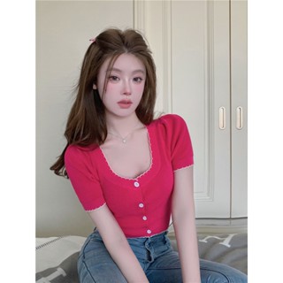 Suxi เสื้อท็อปแขนสั้น คอสี่เหลี่ยม ผ้าถัก เข้ารูป เซ็กซี่ แฟชั่นฤดูร้อน สําหรับผู้หญิง