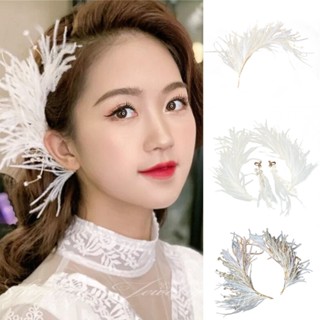 R-r กิ๊บติดผม ขนนก เพื่อความสวยงาม สําหรับผู้หญิง นางฟ้า มงกุฎ กิ๊บเจ้าสาว งานแต่งงาน กิ๊บติดผม